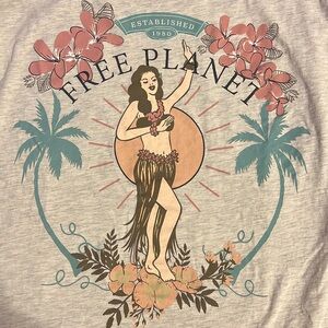Free Planet Light Tan Graphic Men's Tee Hula Girl XL